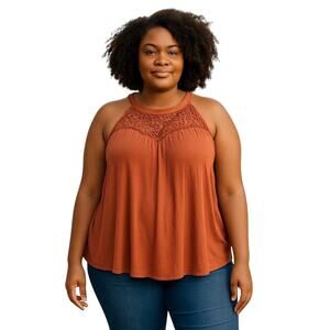 Torrid Crinkle Gauze Crochet Detail Halter Tank Top Womens Plus Size 2X Rust NWT